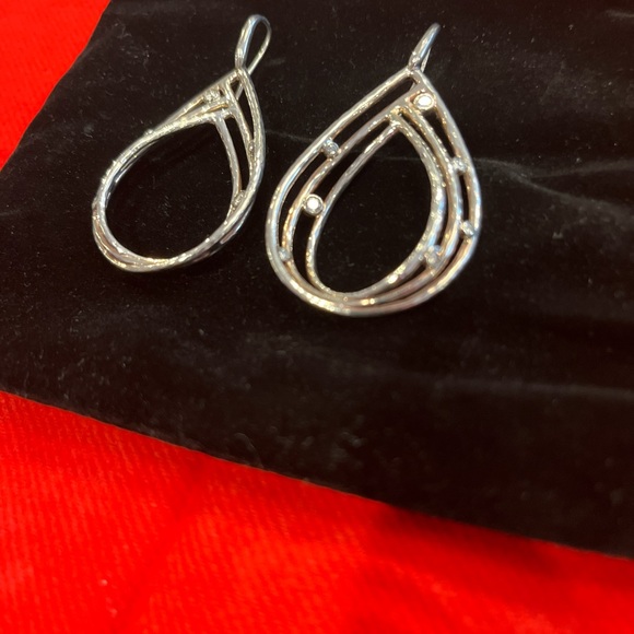 IPPOLITA BEZEL SET DIAMOND & Hammered Sterling Pear shape Drop Earrings - Picture 9 of 13